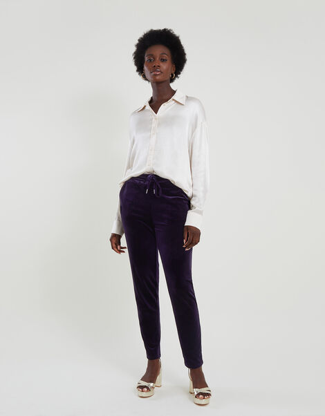 Velvet Tapered Trousers  Purple, Purple (PURPLE), large