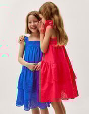 Broderie Tiered Cotton Dress, Blue (BLUE), large