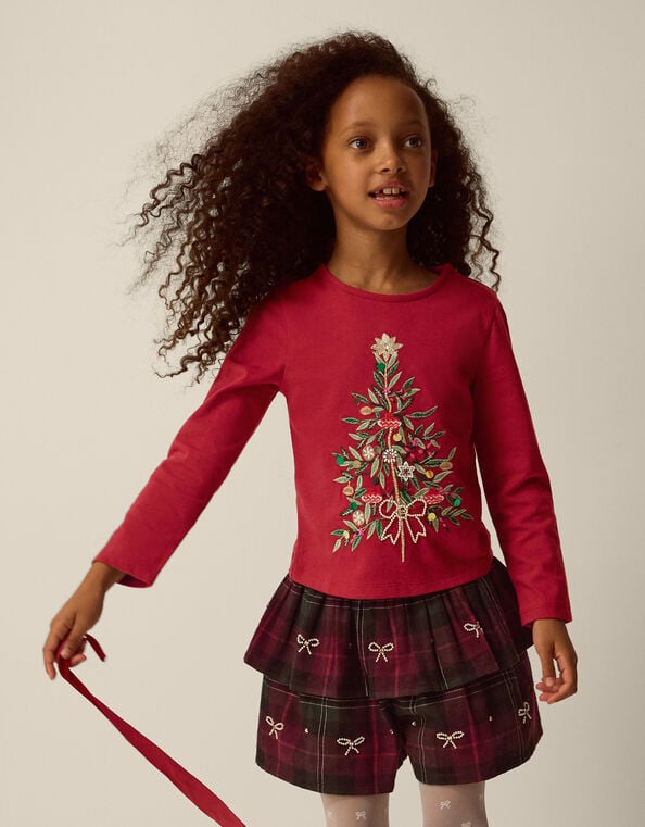 Christmas Tree Top & Tartan Skort Set, Red (RED), large