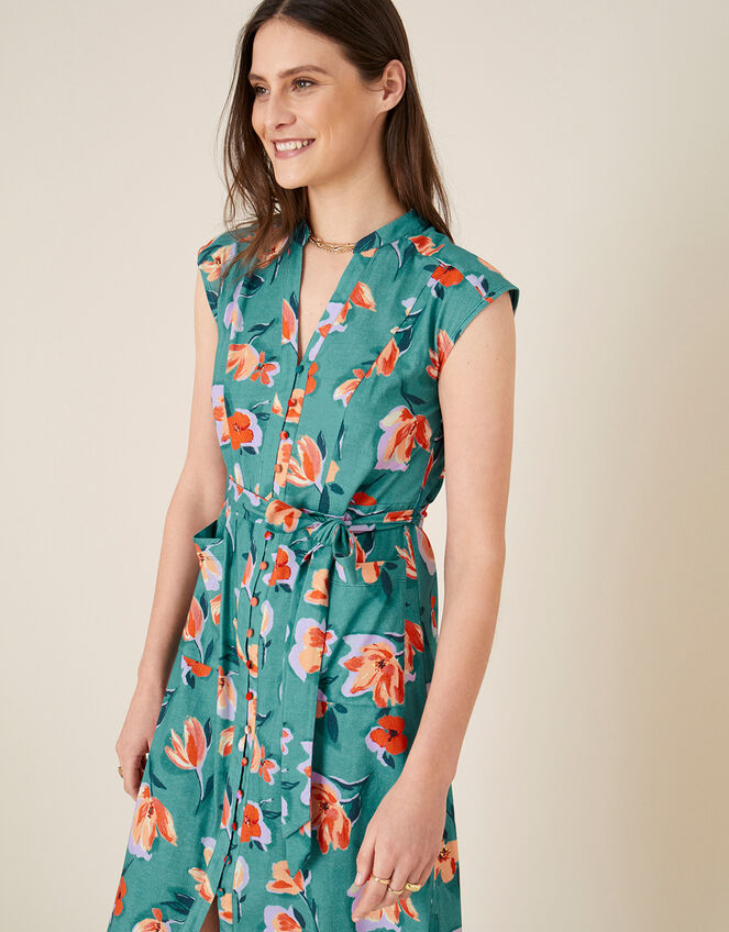 Floral Print Jersey Shirt Dress, Blue (BLUE), large