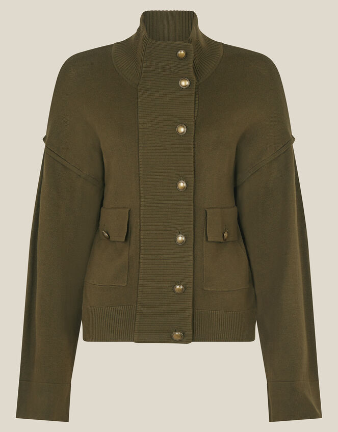 Naya High Neck Knitted Jacket, Green (KHAKI), large