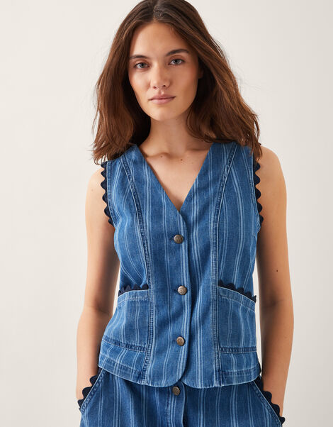 Ottilie Denim Stripe Waistcoat, Blue (DENIM BLUE), large
