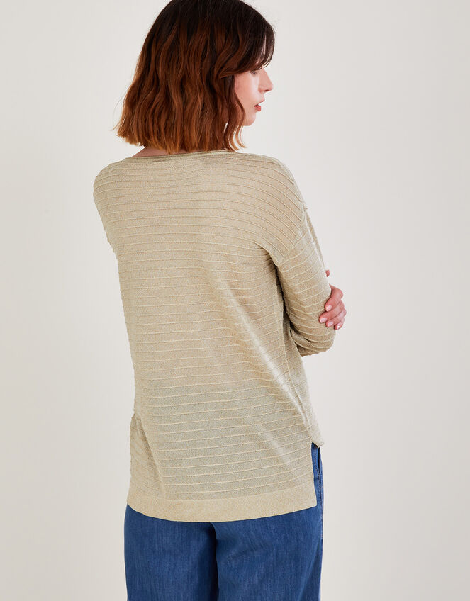 Sari Stitch Detail Sweater with Recycled Polyester, Gold (GOLD), large