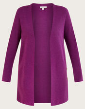 Button Detail Ribbed Longline Cardigan, VIOLET, large