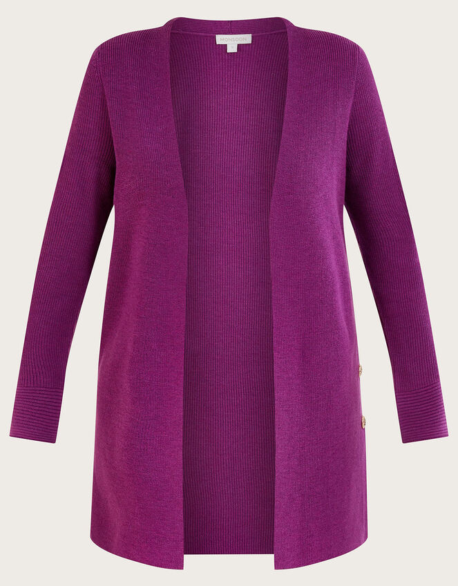 Button Detail Ribbed Longline Cardigan, VIOLET, large