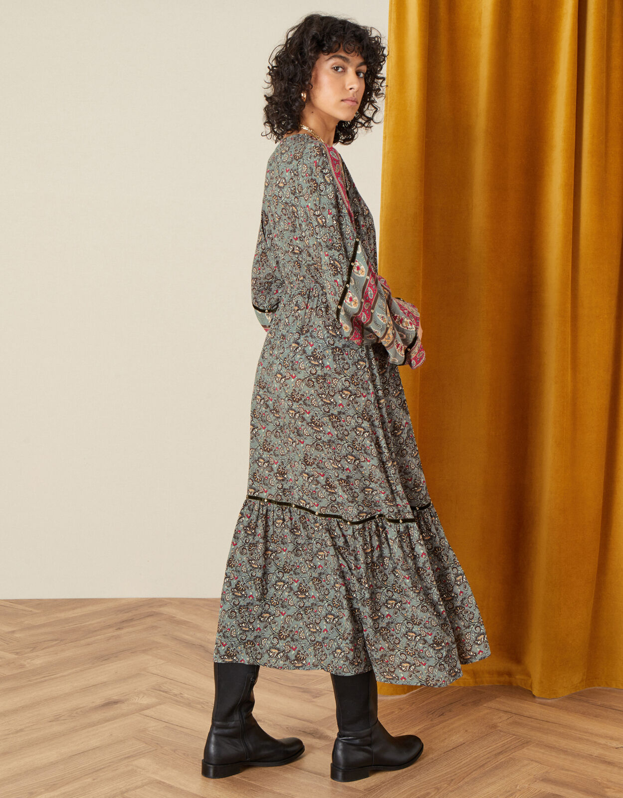 monsoon green velvet dress