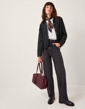 Salome Fringe Faux Suede Jacket, Black (BLACK), large