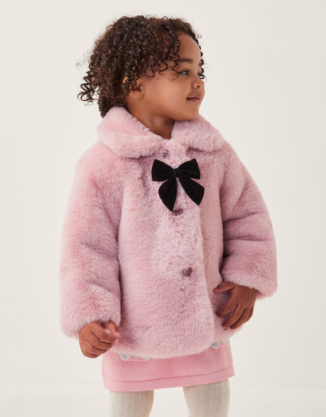 Baby Bow Faux Fur Coat, Pink (PINK), large