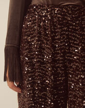 Samie Sequin Velvet Wide Leg Trousers, Brown (CHOCOLATE), large