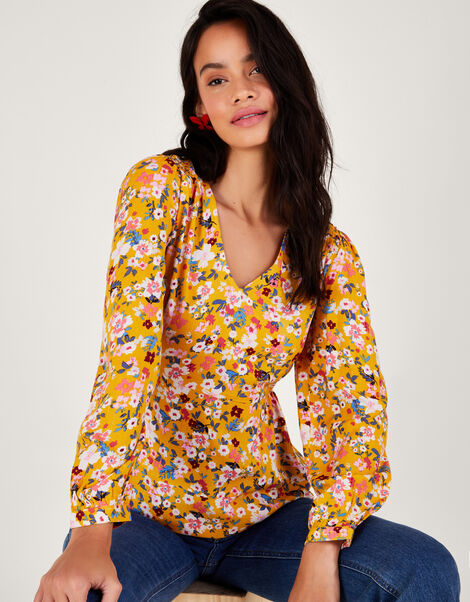 Ditsy Floral Top, Yellow (OCHRE), large