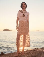 Alanna Sheer Appliqué Midi Skirt, Nude (NUDE), large