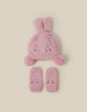 Baby Bunny Beanie Hat & Mittens Set, Pink (PINK), large
