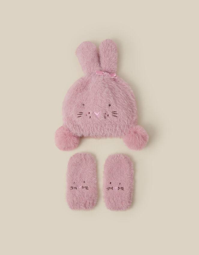 Baby Bunny Beanie Hat & Mittens Set, Pink (PINK), large