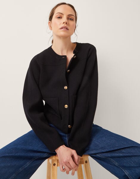 Bria Crew Neck Cardigan, Black (BLACK), large