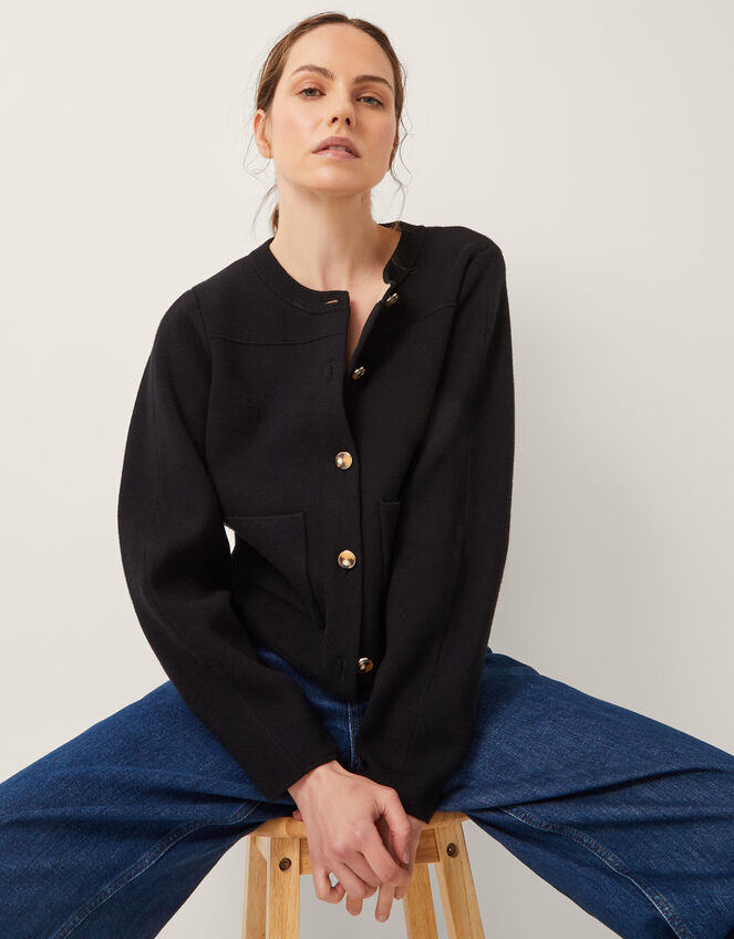 Bria Crew Neck Cardigan, Black (BLACK), large