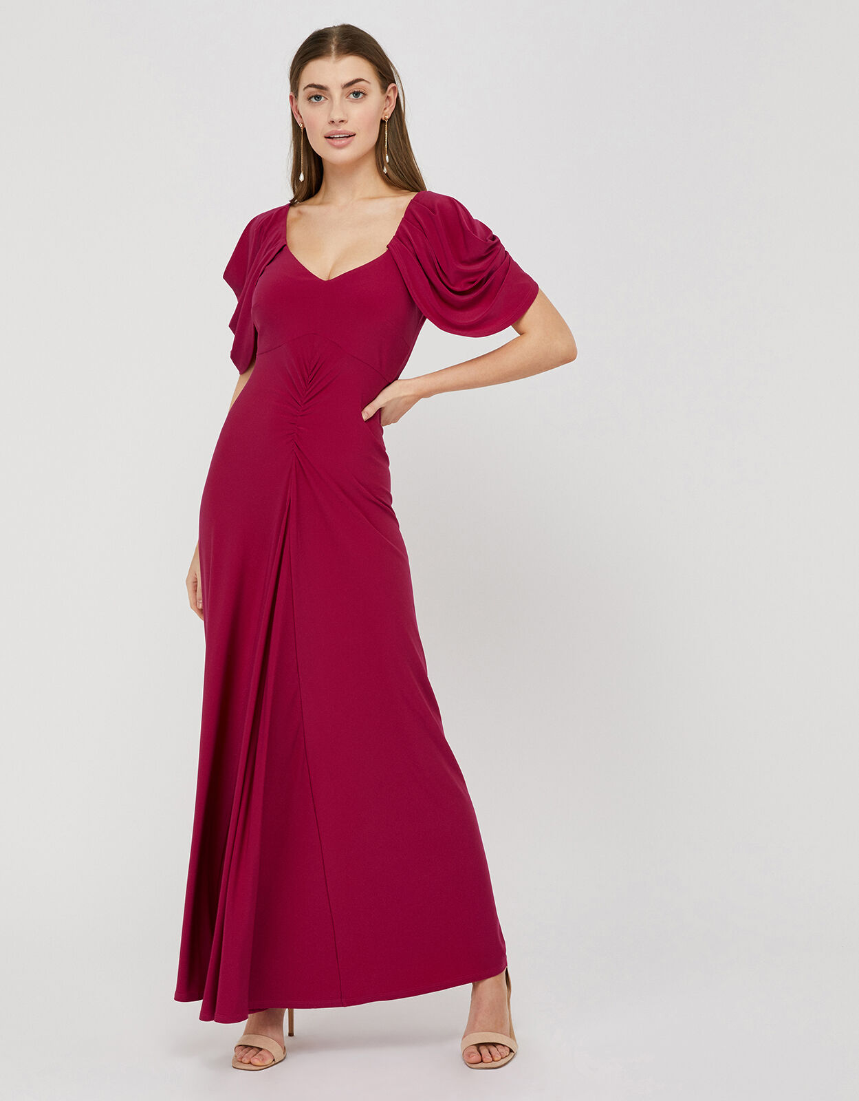 Cynthia Ruched Sleeve Maxi Dress Pink 