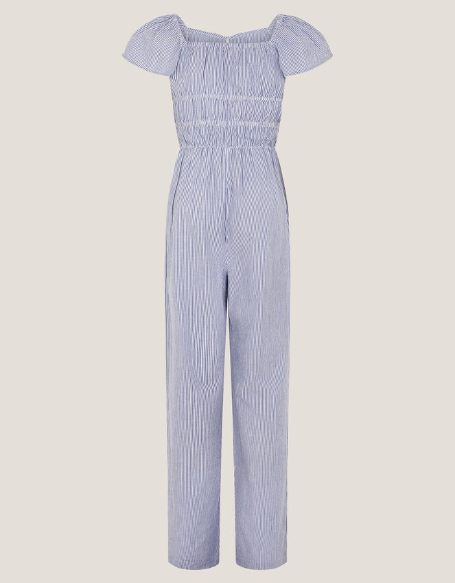 Stripe Short Sleeve Jumpsuit, Blue (BLUE), large