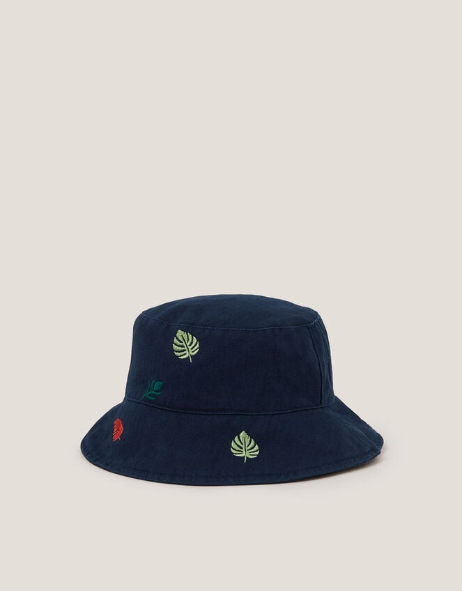 Leaf Embroidered Bucket Hat, Blue (BLUE), large