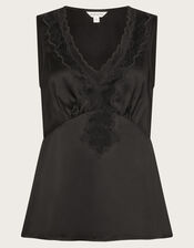 Carly Satin Lace Cami Top, Black (BLACK), large