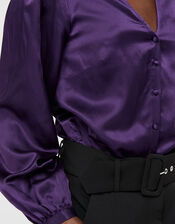 Violet Tie Neck Blouse in Silk Blend, Purple (PURPLE), large