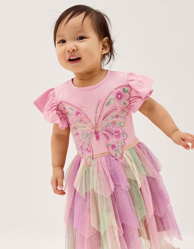 Baby Embroidered Butterfly Disco Dress, Pink (PINK), large