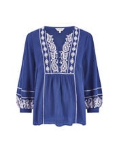 East Circe Paisley Embroidered Blouse, Blue (NAVY), large