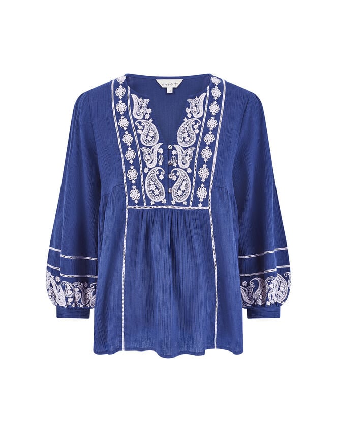 East Circe Paisley Embroidered Blouse, Blue (NAVY), large