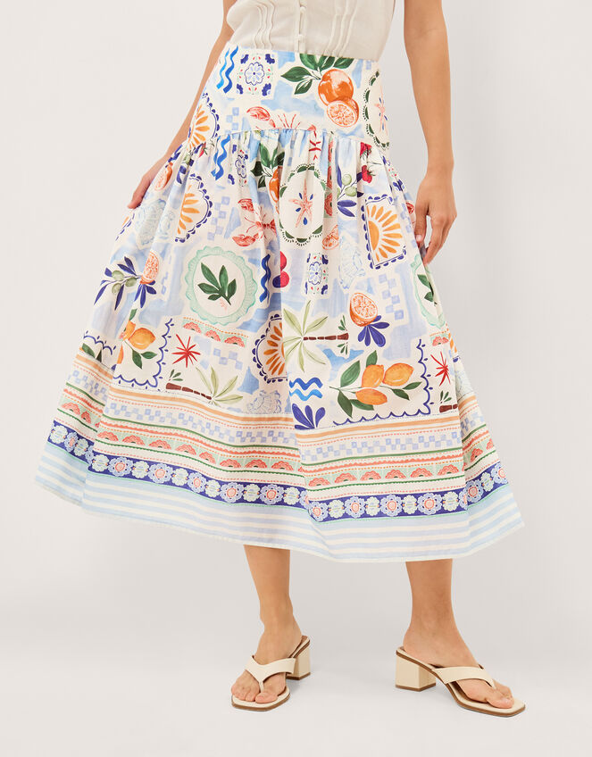 Monsoon x Charlie Taylor Printed Midi Skirt, White (WHITE), large