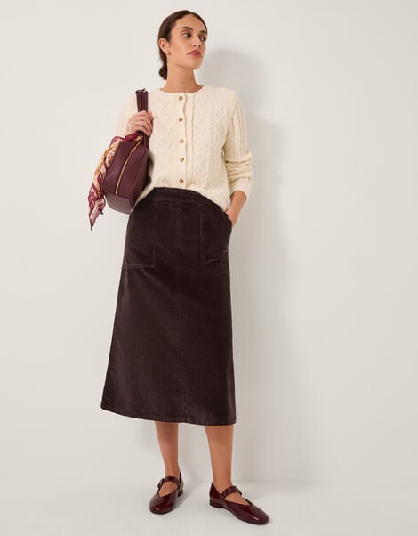 Malika Corduroy Midi Skirt, Brown (CHOCOLATE), large
