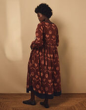 East Zena Hand-Batik Midi Wrap Dress, Brown (BROWN), large