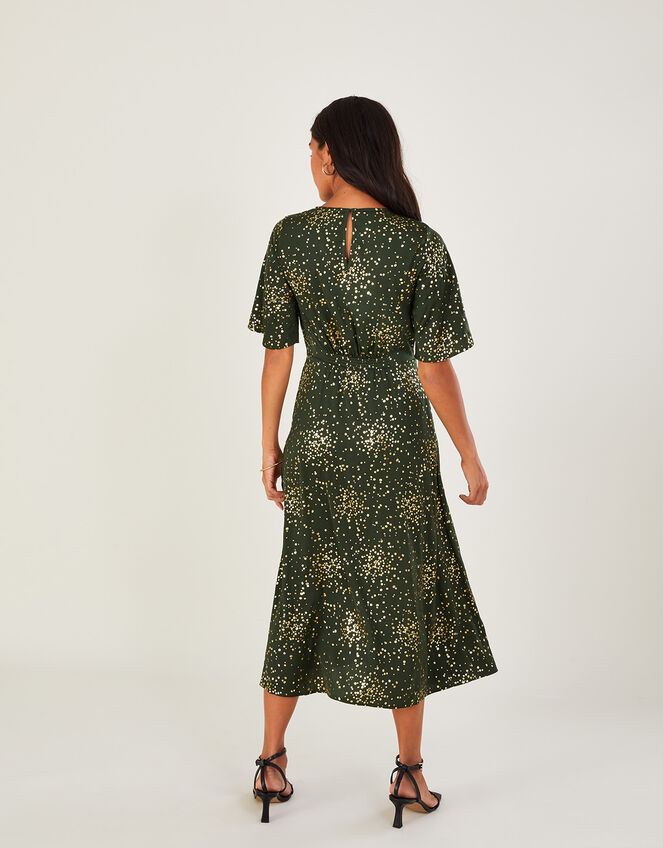 Suki Foil Tea Dress with Recycled Polyester, Green (KHAKI), large