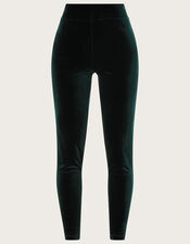 High Waisted Velvet Leggings, Green (DARK GREEN), large