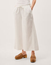 Maisie Linen Blend Cropped Wide Leg Trousers, White (WHITE), large