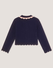 Embellished Cable Knit Cardigan, Blue (NAVY), large
