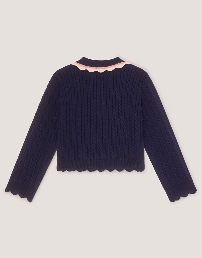 Embellished Cable Knit Cardigan, Blue (NAVY), large