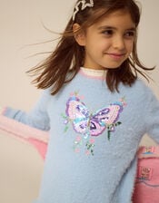 Embellished Butterfly Fluffy Jumper, Blue (BLUE), large