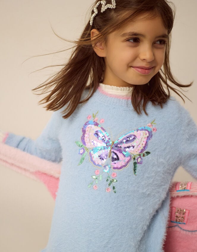Embellished Butterfly Fluffy Jumper, Blue (BLUE), large