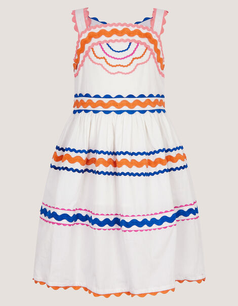 Ric Rac Embroidered Cotton Dress, White (WHITE), large