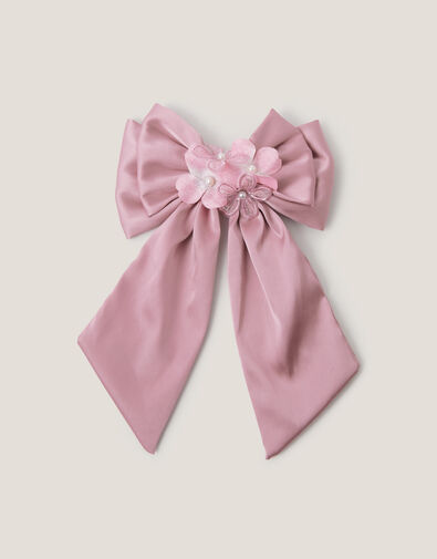 Rebecca Flower Satin Bow Hair Clip, , large