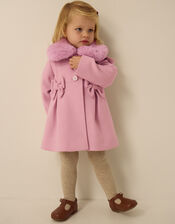 Baby Faux Fur Bow Coat, Pink (PINK), large