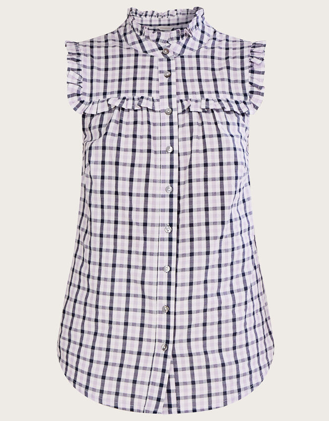 Check Sleeveless Button Through Top, Purple (LILAC), large
