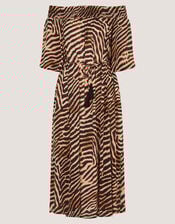 Annie Bardot Animal Print Midi Dress, Brown (BROWN), large