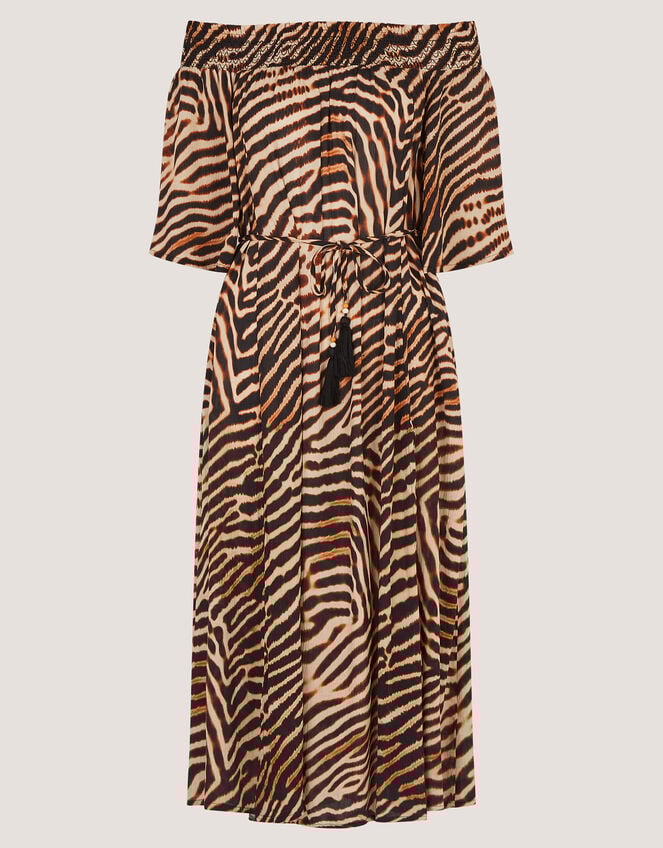Annie Bardot Animal Print Midi Dress, Brown (BROWN), large