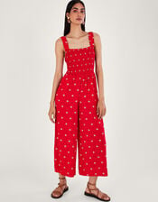 Geometric Print Cut-Out Jumpsuit, Red (RED), large