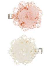 Frosted Flower Beaded Hair Clips, , large