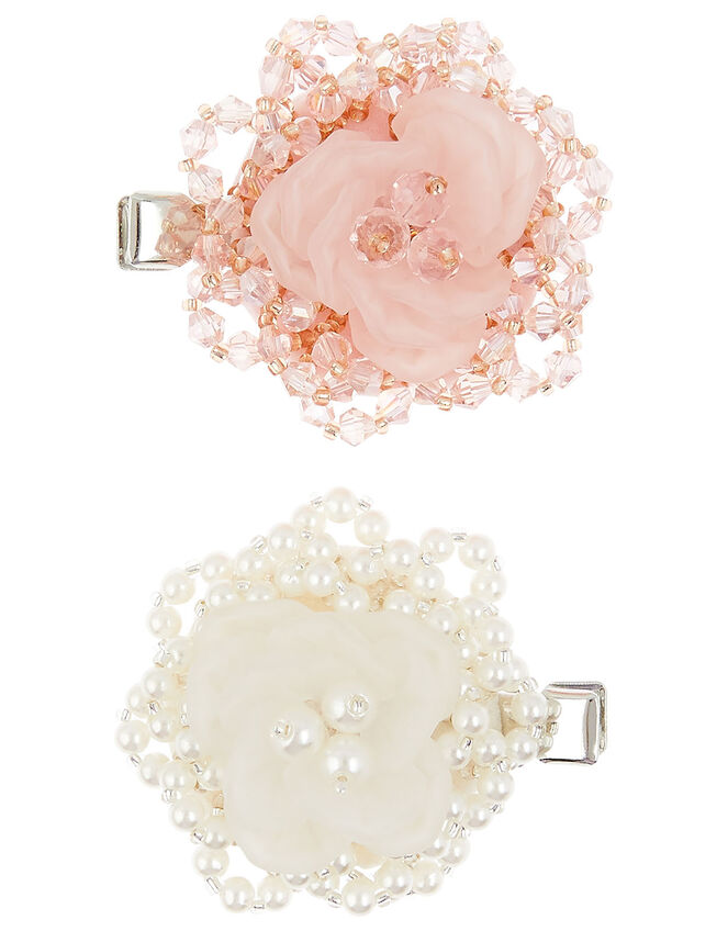 Frosted Flower Beaded Hair Clips, , large
