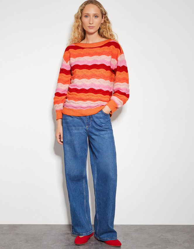 Sasha Scallop Stripe Sweater, Pink (PINK), large
