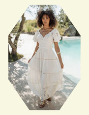 Piti Cuiti Floral Cutwork Maxi Dress, White (WHITE), large