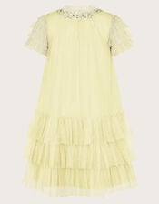 Alexandria Sequin Ruffle Tulle Swing Dress, Yellow (LEMON), large