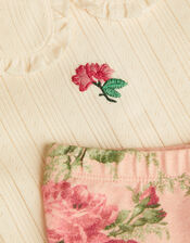 Newborn Betsy Pointelle Top and Floral Leggings Set, Ivory (IVORY), large